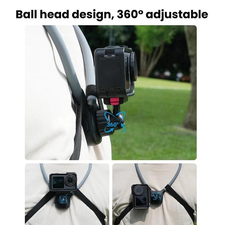 Magnetic Quick-Release Neck Mount For DJI Osmo 360 / Action 5 Pro/ 4 / 3 with 360-Degree Rotating Ball Head & Chest Strap(Black)