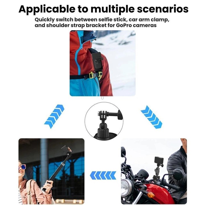 Universal Shoulder Strap Mount For Action Cameras With 360-Degree Rotating Ball Head Hands-Free POV Shooting(Black)