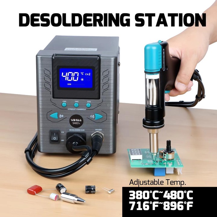 YIHUA 948D I 110W Anti-Static Desoldering Station With Strong Suction, HD LCD Screen, Adjustable Angle, And 3 Storage Channels