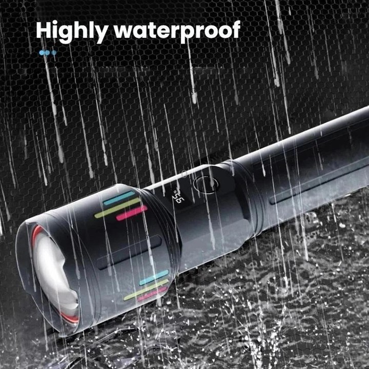Rechargeable Zoomable High-Power Flashlight Handheld Aluminum Alloy Strong Light Torch(Black)