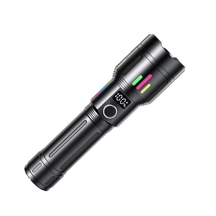 Rechargeable Zoomable High-Power Flashlight Handheld Aluminum Alloy Strong Light Torch(Black)