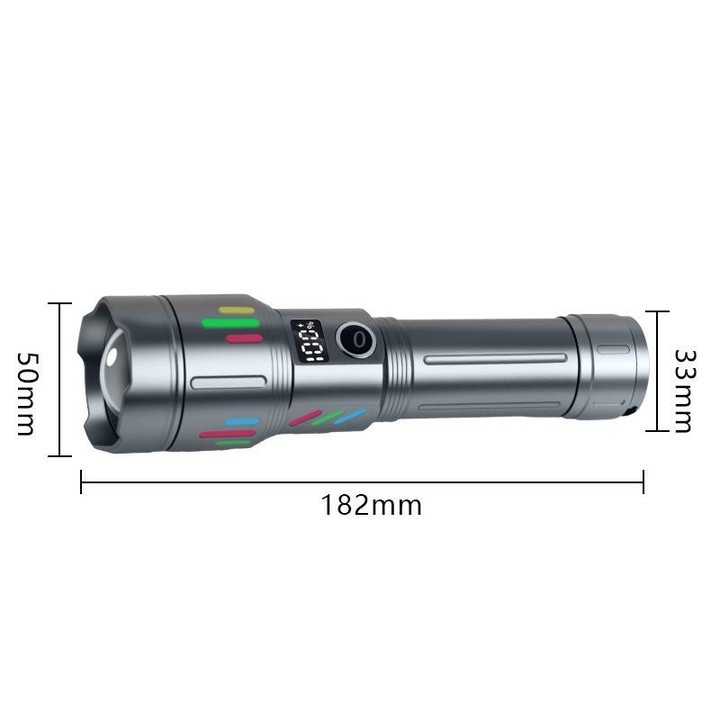 Rechargeable Zoomable High-Power Flashlight Handheld Aluminum Alloy Strong Light Torch(Gray)