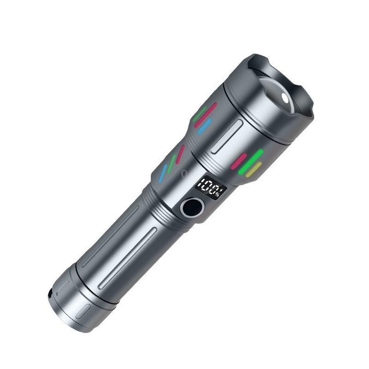 Rechargeable Zoomable High-Power Flashlight Handheld Aluminum Alloy Strong Light Torch(Gray)
