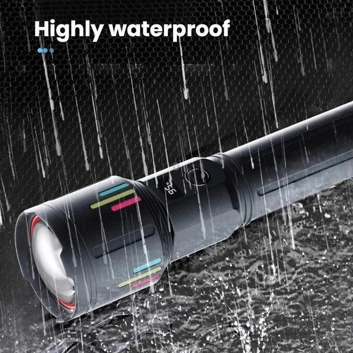 Rechargeable Zoomable High-Power Flashlight Handheld Aluminum Alloy Strong Light Torch(Silver Gold)