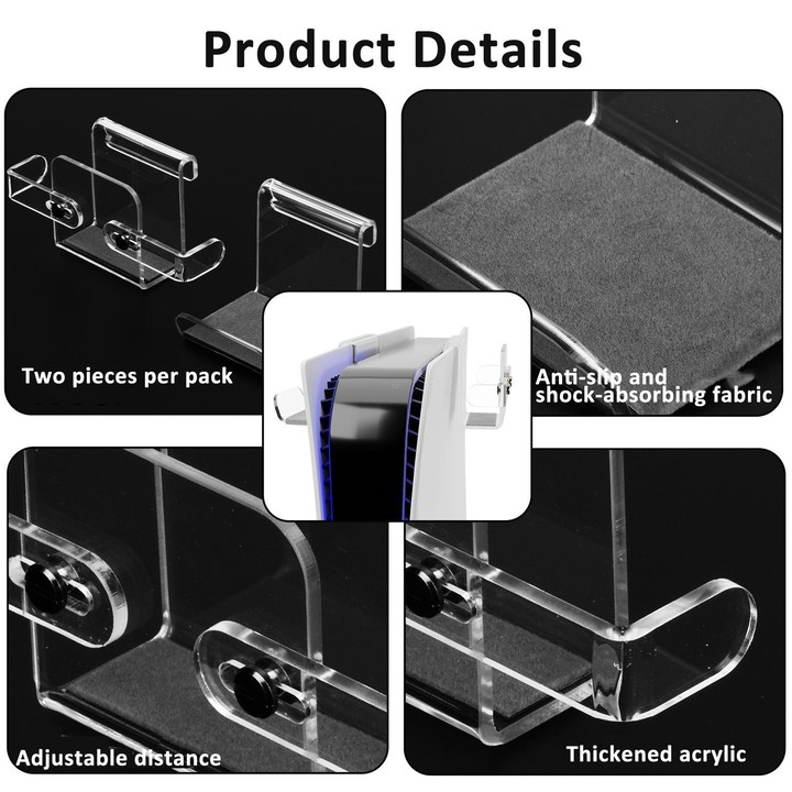 For PS5 Console Acrylic Overhead Hanger Dual Hook for Controller, Headset, and Hard Drive Storage(Clear)
