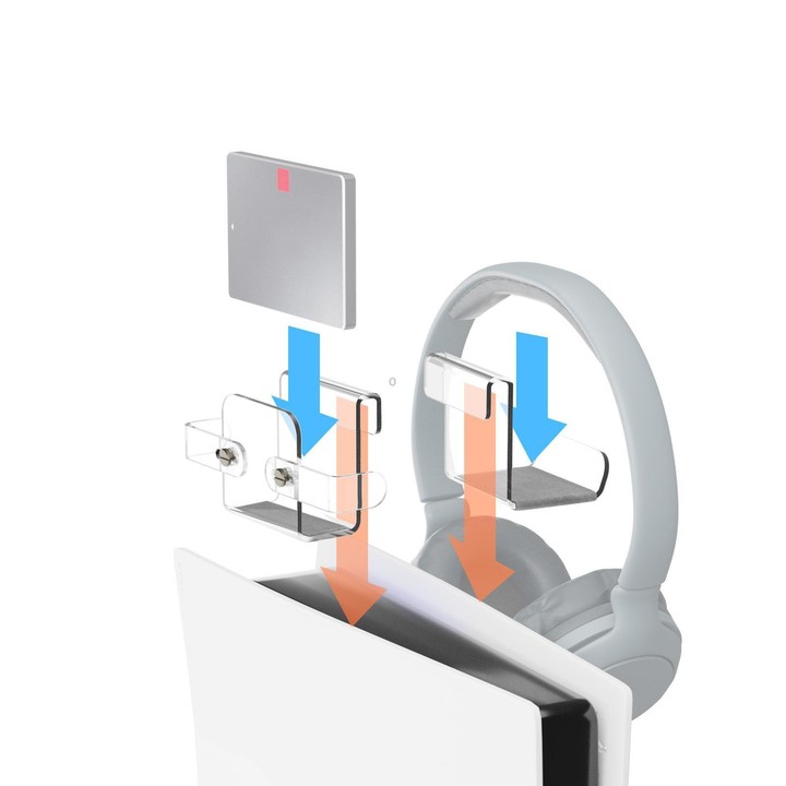 For PS5 Console Acrylic Overhead Hanger Dual Hook for Controller, Headset, and Hard Drive Storage(Clear)