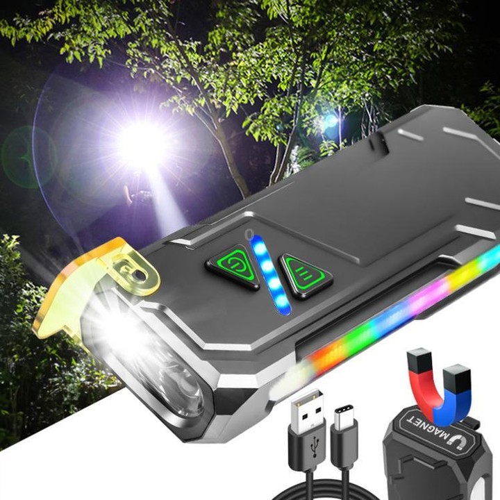 RGB Color-Changing Multi-Functional EDC Flashlight With Magnet(Black)