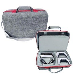 For PS5 Slim Console & Accessories Carrying Case with Headphone Compartment Double-Layer Storage Bag(Gray)