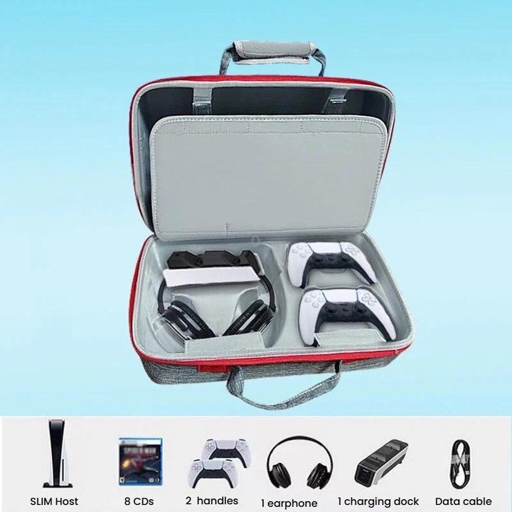 For PS5 Slim Console & Accessories Carrying Case with Headphone Compartment Double-Layer Storage Bag(Gray)