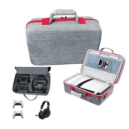 For PS5 Pro Console & Accessories Carrying Case with Headphone Compartment Double-Layer Storage Bag(Black)