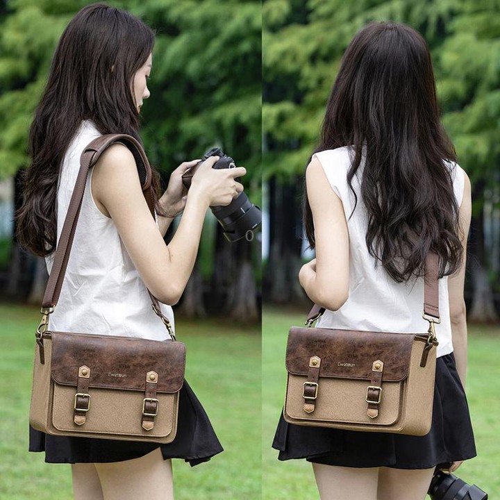 Cwatcun D181 Retro Single Shoulder Camera Bag Casual Mirrorless / DSLR Camera Canvas Bag, Color: Small Brown
