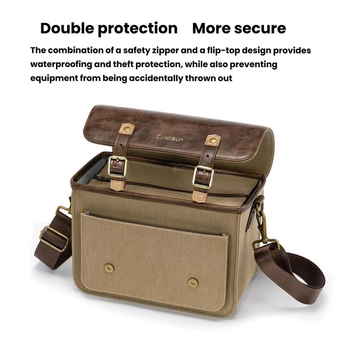 Cwatcun D181 Retro Single Shoulder Camera Bag Casual Mirrorless / DSLR Camera Canvas Bag, Color: Small Brown