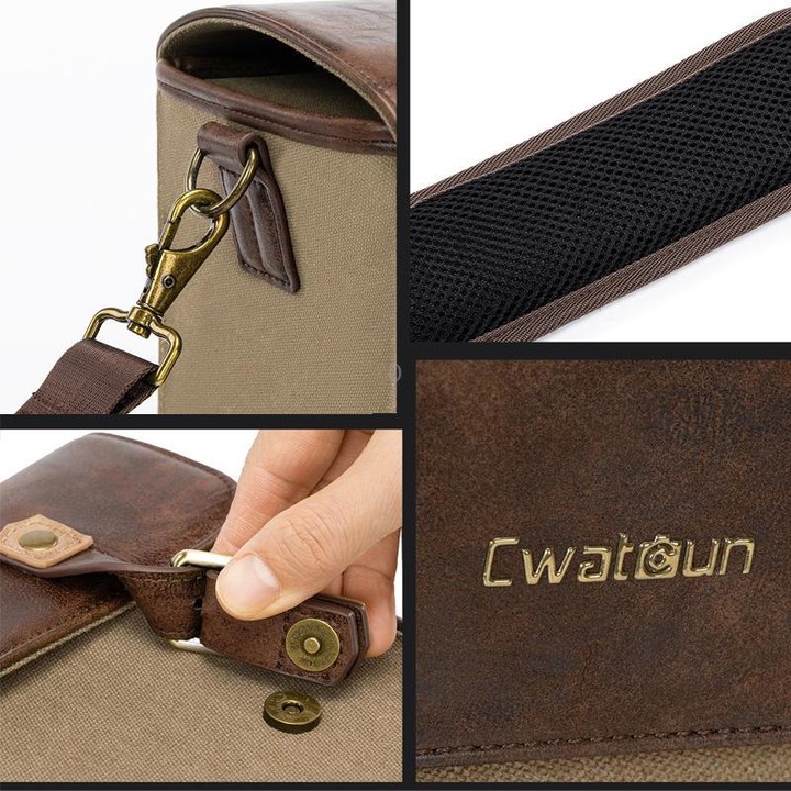 Cwatcun D181 Retro Single Shoulder Camera Bag Casual Mirrorless / DSLR Camera Canvas Bag, Color: Small Brown