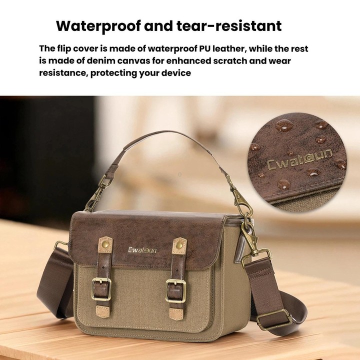 Cwatcun D181 Retro Single Shoulder Camera Bag Casual Mirrorless / DSLR Camera Canvas Bag, Color: Small Brown