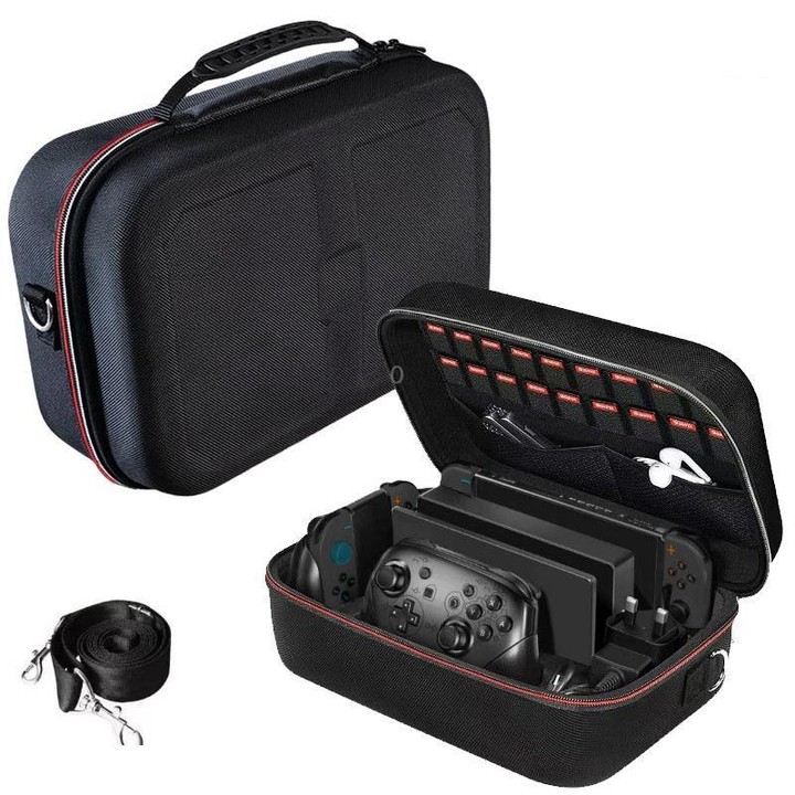For Switch 2 Hard Shell Carrying Case With Removable Inner Compartment for Console and Full Accessories Set(Black)