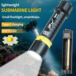 XHP70 LED IPX8 Waterproof High-Power Diving Flashlight Magnetic Control Switch Rechargeable Dive Light Built In 21700 Battery