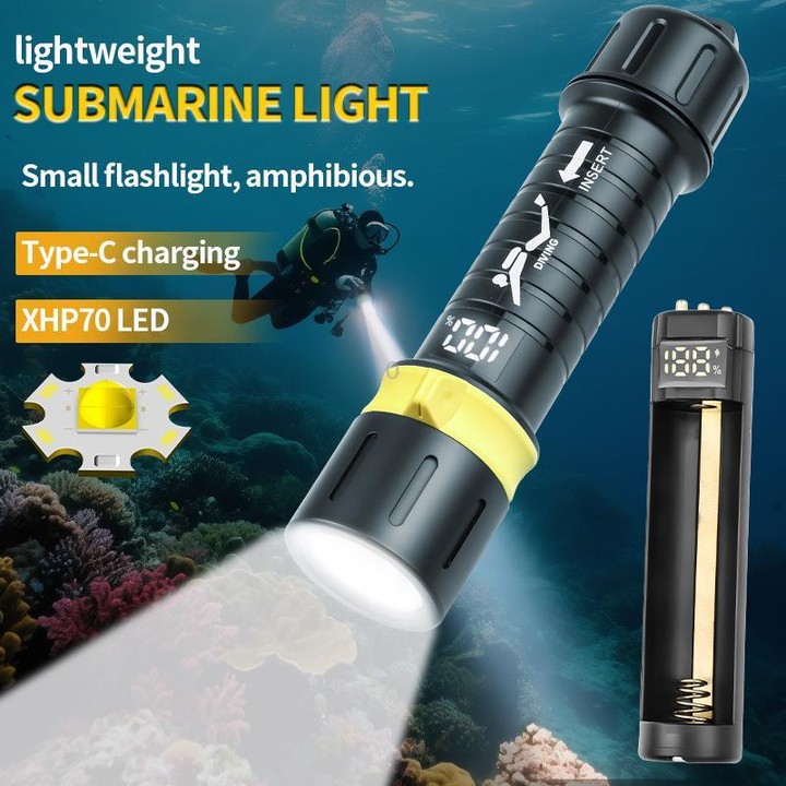 XHP70 LED IPX8 Waterproof High-Power Diving Flashlight Magnetic Control Switch Rechargeable Dive Light Built In 21700 Battery