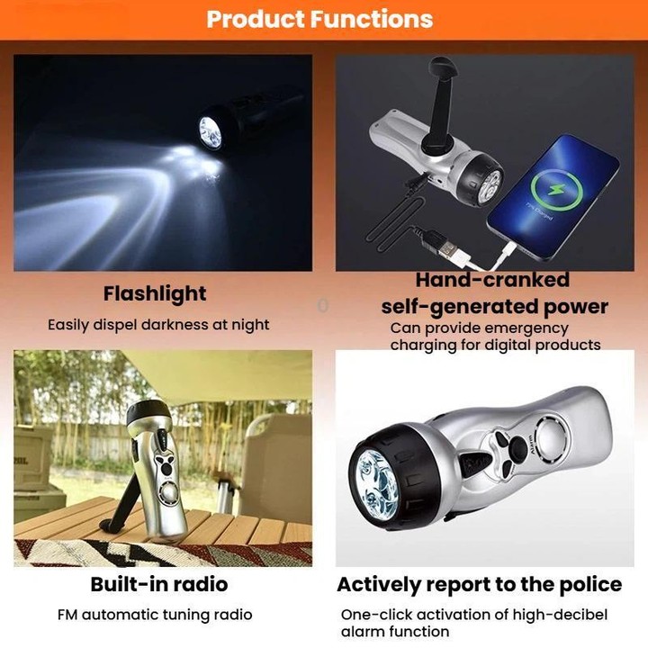 SB-3030E Outdoor LED Hand-Cranked Rechargeable Flashlight Emergency Lighting Radio(Silver)