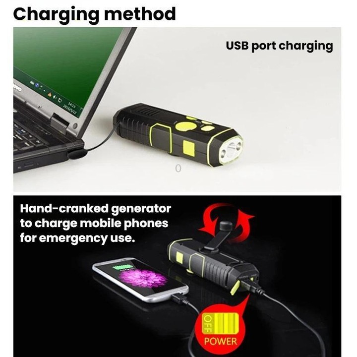 SB-5032E Outdoor Multi-Functional Flashlight Emergency Alarm Torch With Radio(Yellow)