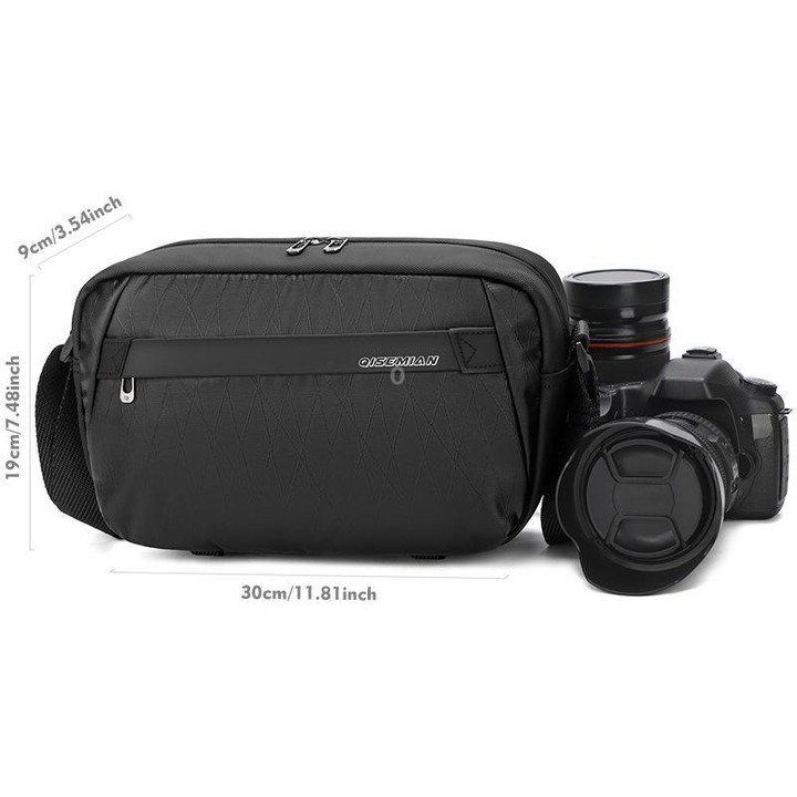 QISEMIAN Men Messenger Camera Bag Water-Resistant DSLR Photography Sling Bag With Removable Dividers & Tripod Mount(Gray)