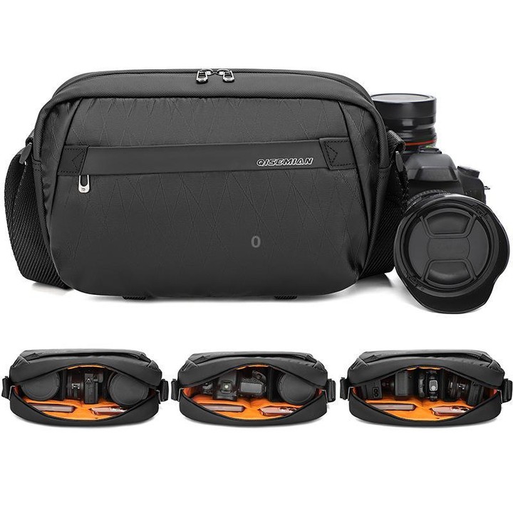 QISEMIAN Men Messenger Camera Bag Water-Resistant DSLR Photography Sling Bag With Removable Dividers & Tripod Mount(Gray)