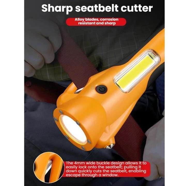 Multifunctional Emergency High-Intensity Magnetic COB Work Light with Car Safety Hammer(Orange)