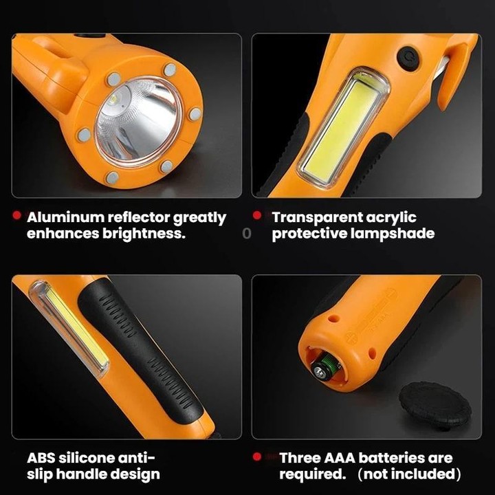 Multifunctional Emergency High-Intensity Magnetic COB Work Light with Car Safety Hammer(Orange)