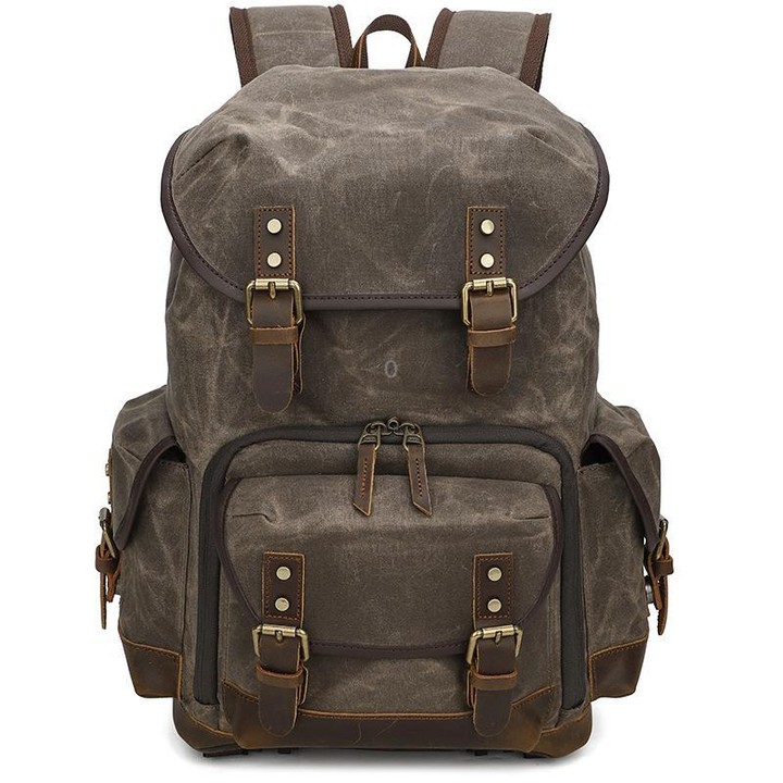 Waxed Canvas Photography Backpack Retro Double-Shoulder Bag For Mirrorless Camera And Laptop(Army Green)