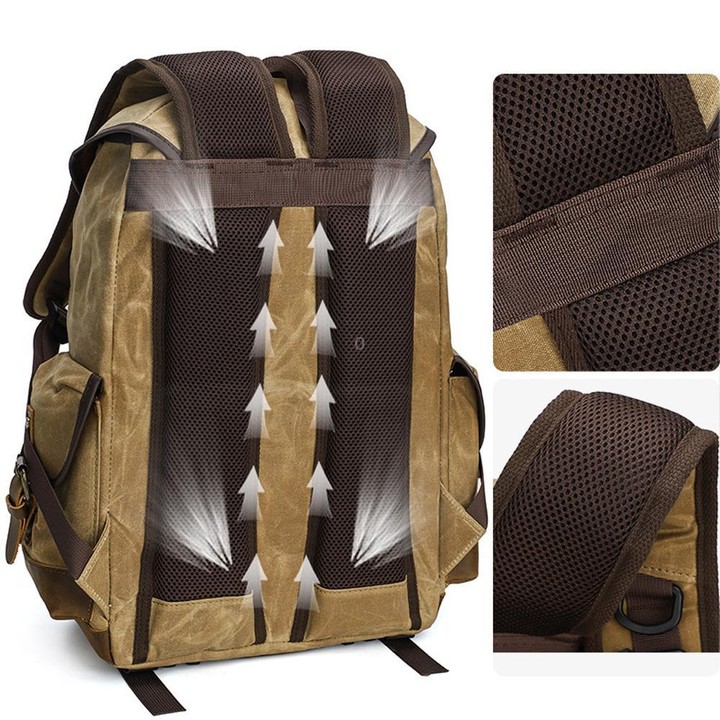 Waxed Canvas Photography Backpack Retro Double-Shoulder Bag For Mirrorless Camera And Laptop(Army Green)