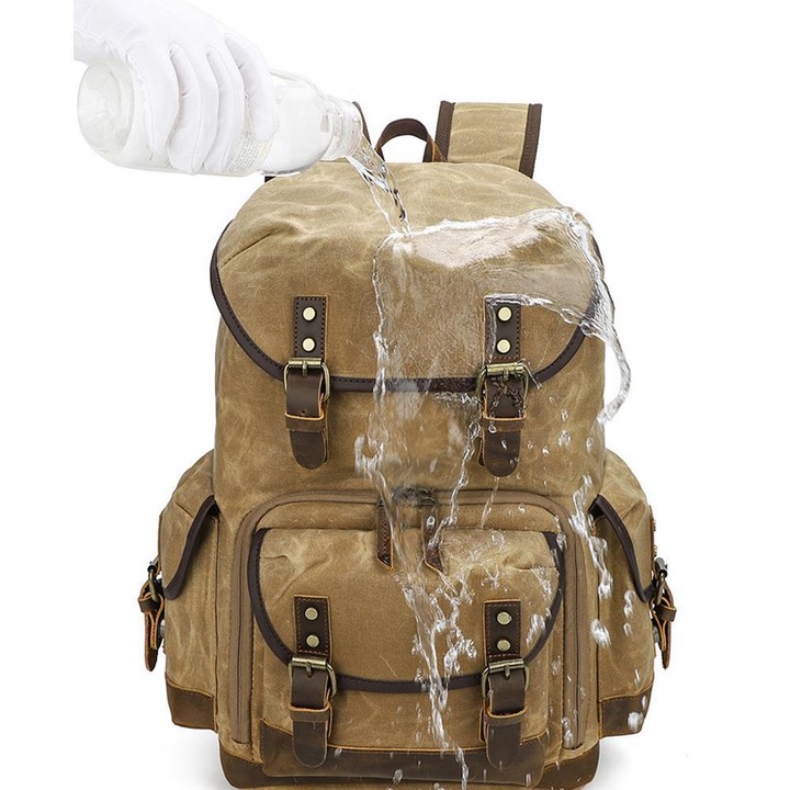 Waxed Canvas Photography Backpack Retro Double-Shoulder Bag For Mirrorless Camera And Laptop(Army Green)