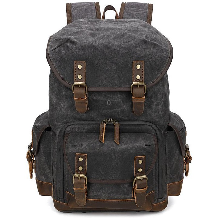 Waxed Canvas Photography Backpack Retro Double-Shoulder Bag For Mirrorless Camera And Laptop(Gray)