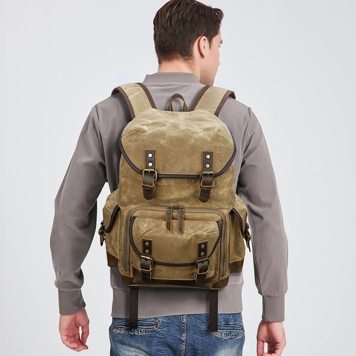 Waxed Canvas Photography Backpack Retro Double-Shoulder Bag For Mirrorless Camera And Laptop(Gray)