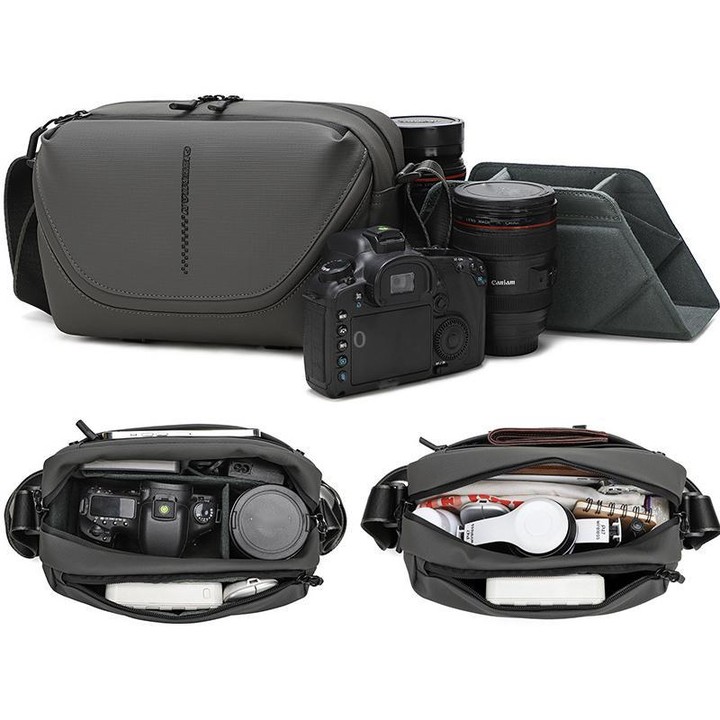 QISEMIAN All-in-One Mens Photography Sling Bag with Removable Camera Insert & Tripod Holder(Gray)