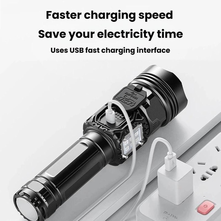 SMILING SHARK High-Brightness Flashlight With Power Display Outdoor Long-Range Spotlight, Spec: Rainbow Side Light