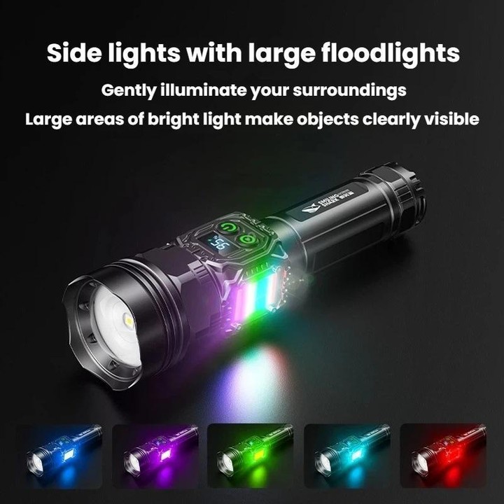 SMILING SHARK High-Brightness Flashlight With Power Display Outdoor Long-Range Spotlight, Spec: Rainbow Side Light