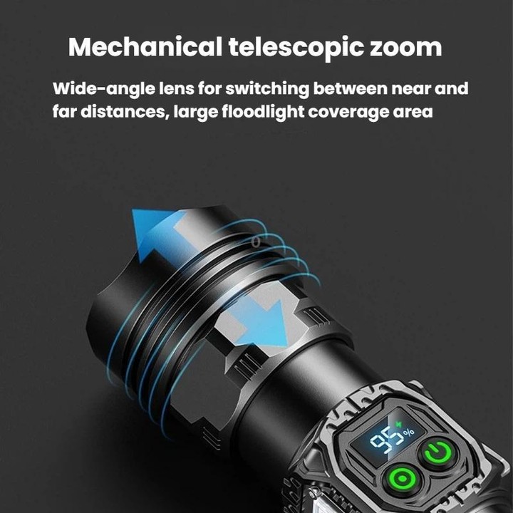 SMILING SHARK High-Brightness Flashlight With Power Display Outdoor Long-Range Spotlight, Spec: Rainbow Side Light