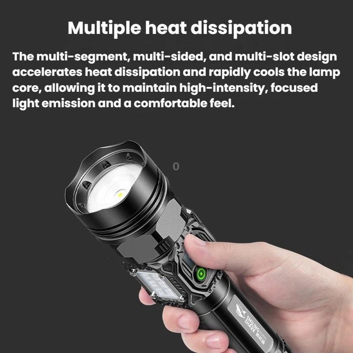SMILING SHARK High-Brightness Flashlight With Power Display Outdoor Long-Range Spotlight, Spec: Rainbow Side Light