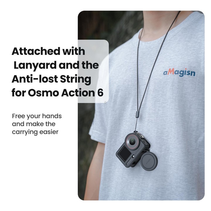 For DJI Osmo Action 6 aMagisn Silicone Case With Lens Cap Anti-Scratch Protective Cover(Black)