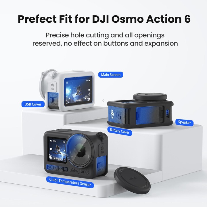For DJI Osmo Action 6 aMagisn Silicone Case With Lens Cap Anti-Scratch Protective Cover(Black)
