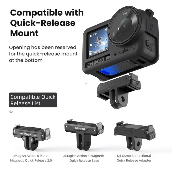 For DJI Osmo Action 6 aMagisn Silicone Case With Lens Cap Anti-Scratch Protective Cover(Black)