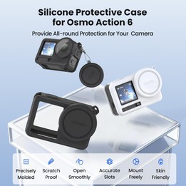 For DJI Osmo Action 6 aMagisn Silicone Case With Lens Cap Anti-Scratch Protective Cover(Black)