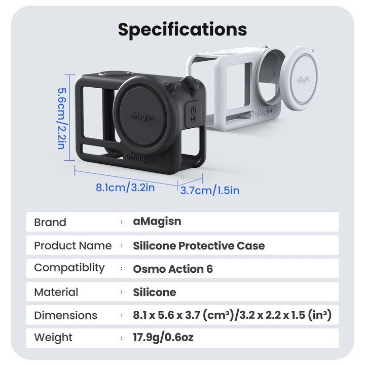 For DJI Osmo Action 6 aMagisn Silicone Case With Lens Cap Anti-Scratch Protective Cover(Gray)