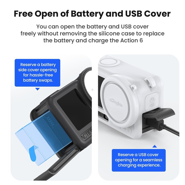 For DJI Osmo Action 6 aMagisn Silicone Case With Lens Cap Anti-Scratch Protective Cover(Gray)