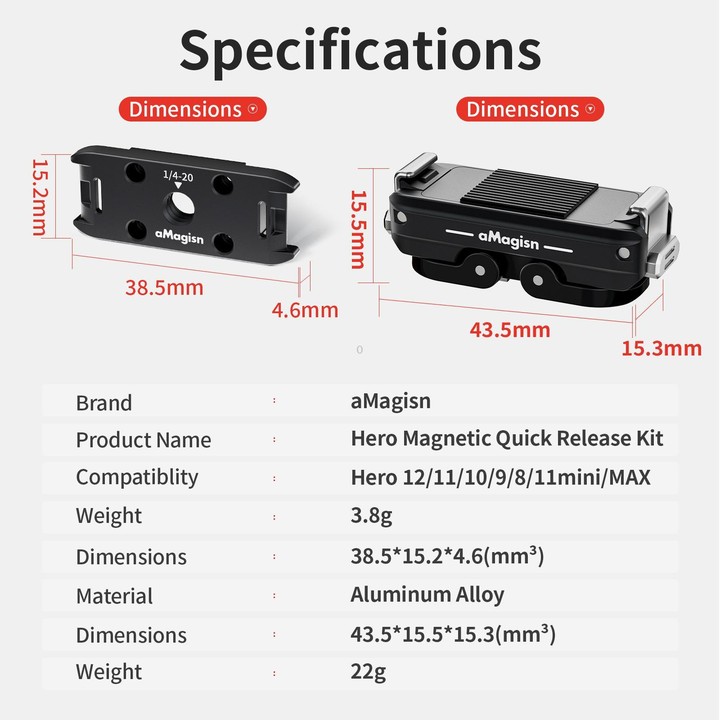 aMagisn Metal Magnetic Quick Release Kit For GoPro HERO12 Black /11 Black /11 Black mini /10 Black /9 Black /8 Black / Max(Black
