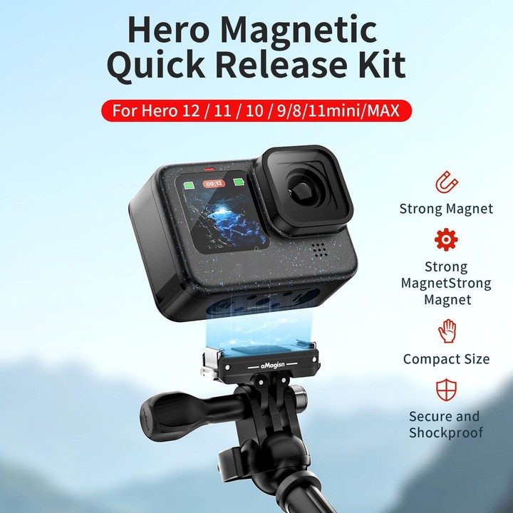aMagisn Metal Magnetic Quick Release Kit For GoPro HERO12 Black /11 Black /11 Black mini /10 Black /9 Black /8 Black / Max(Black
