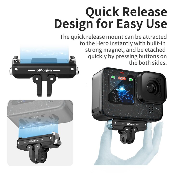 aMagisn Metal Magnetic Quick Release Kit For GoPro HERO12 Black /11 Black /11 Black mini /10 Black /9 Black /8 Black / Max(Black