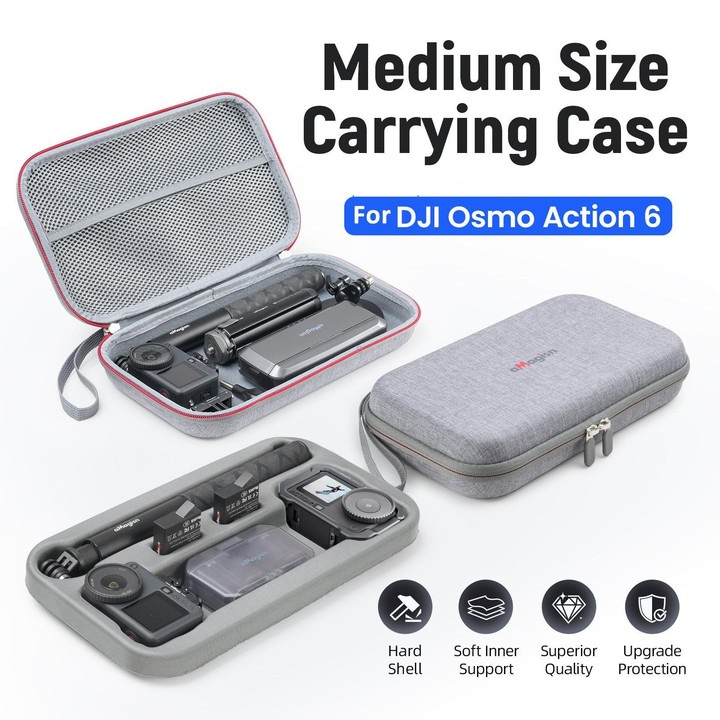 For DJI Osmo Action 6 aMagisn Medium Hard Shell Carrying Case with Removable Foam Insert(Gray)