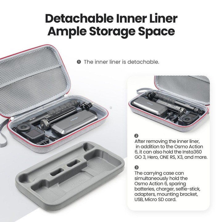 For DJI Osmo Action 6 aMagisn Medium Hard Shell Carrying Case with Removable Foam Insert(Gray)