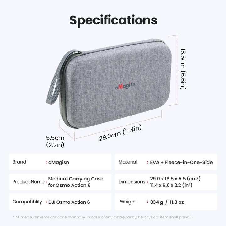 For DJI Osmo Action 6 aMagisn Medium Hard Shell Carrying Case with Removable Foam Insert(Gray)
