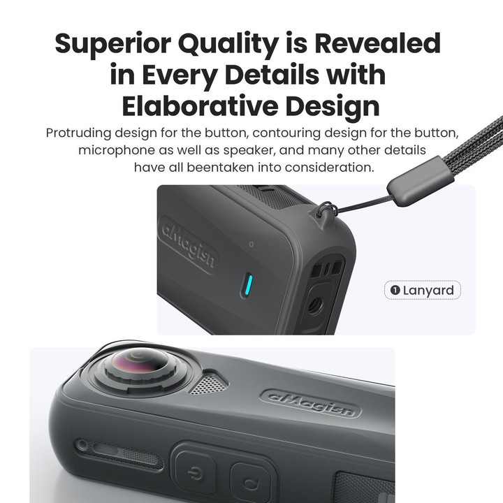 For Insta360 X4 Air Camera aMagisn Silicone Case & Lens Cap Black